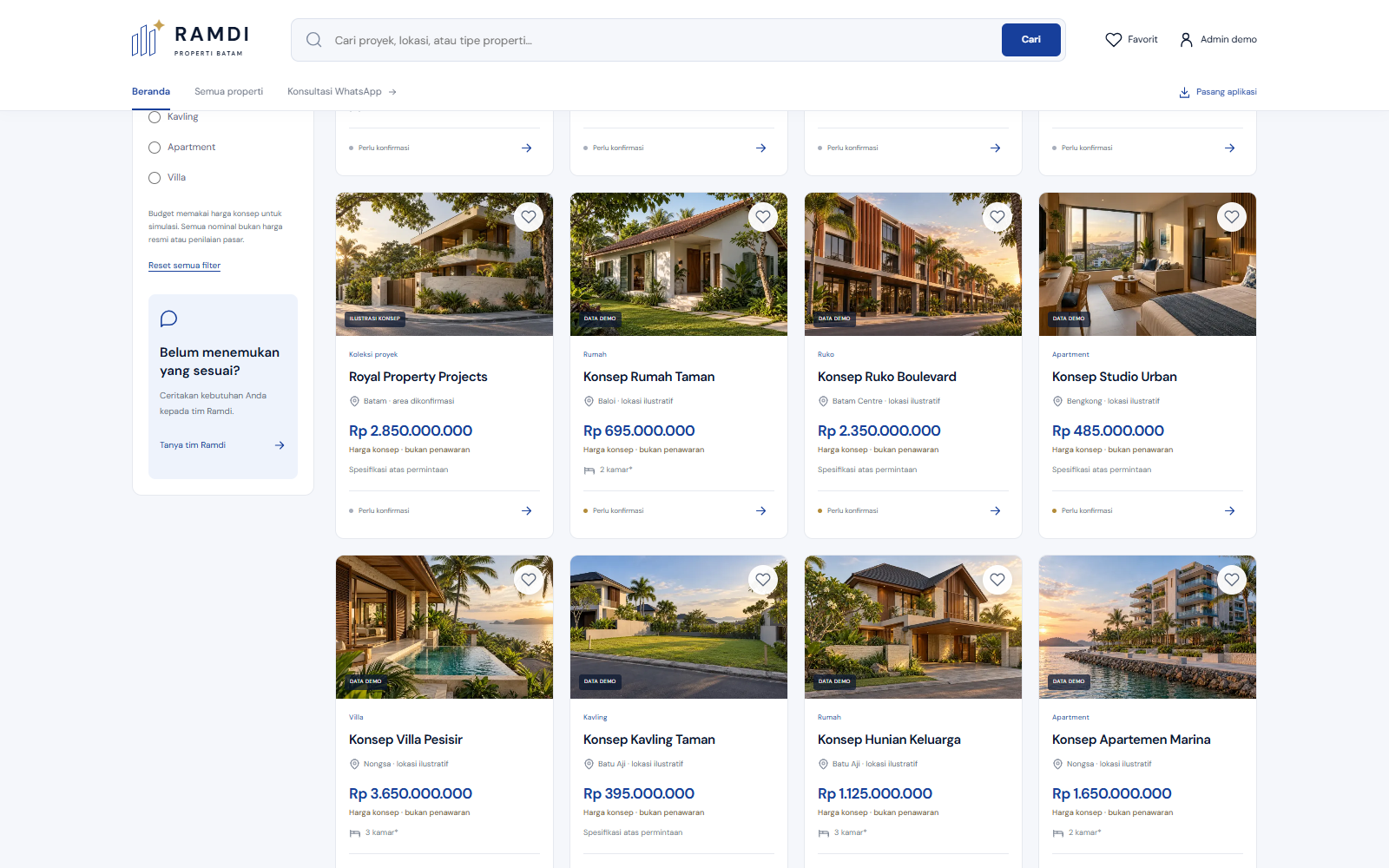 Katalog properti pada konsep aplikasi Ramdi